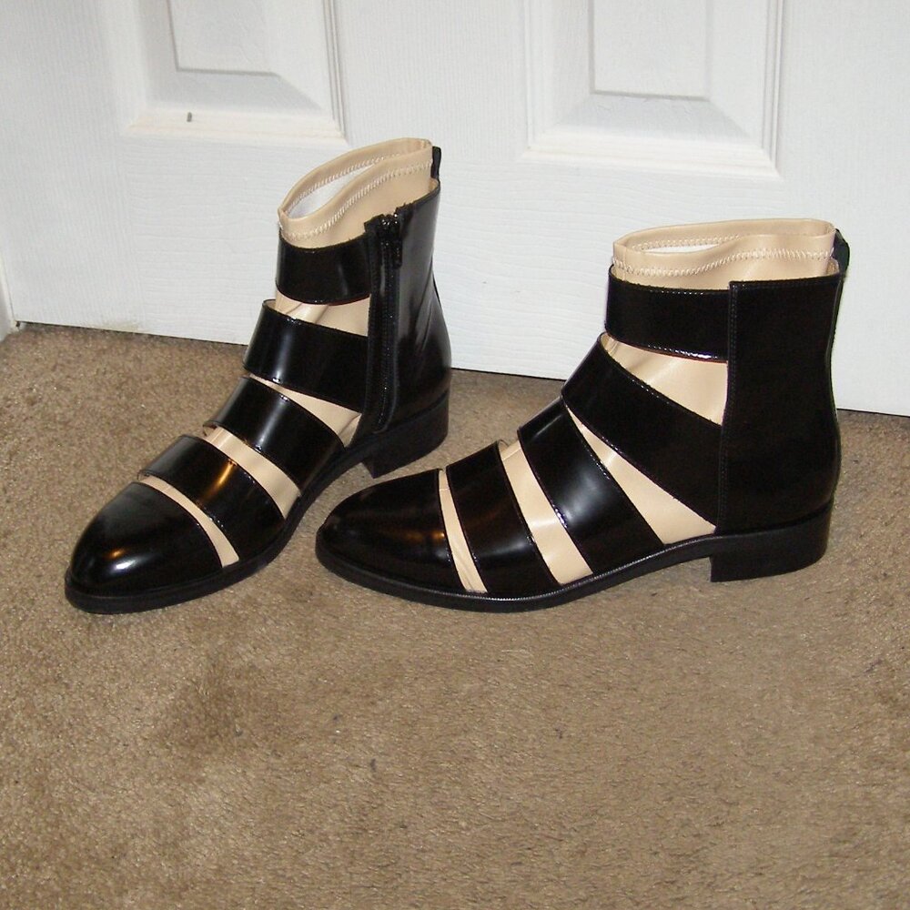 RARE MM6 Maison Martin Margiela Black and Beige Leather Cage Ankle Boots - Picture 4 of 13